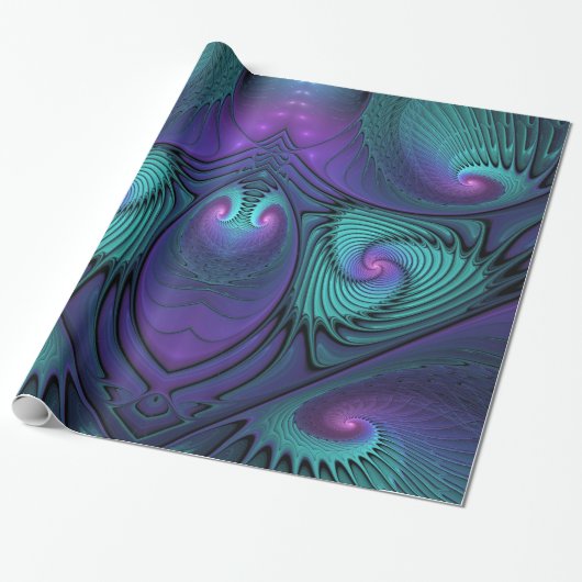 Papier Cadeau Violet rencontre Turquoise moderne art fractal abs (Déroulé)
