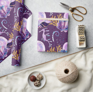 Papier Cadeau Violet sous la mer avec Parties scintillant
