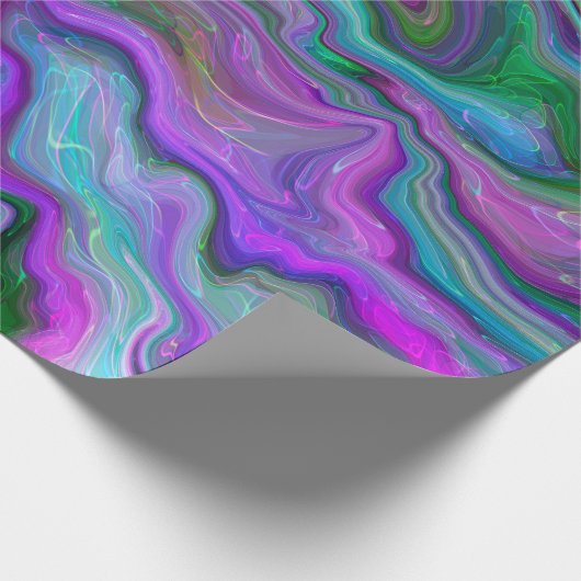 Papier Cadeau Violet, vert et bleu Fluid Art Abstrait Anniversai (Coin)