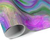 Papier Cadeau Violet, vert et bleu Fluid Art Abstrait Anniversai (Coin rond)