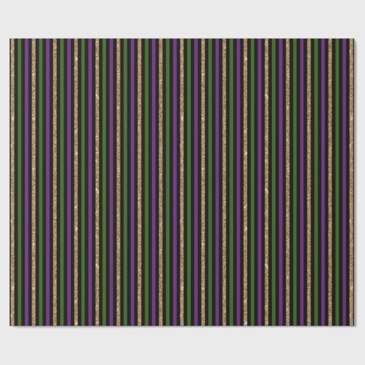 Papier Cadeau Violet, Vert, Noir, Faux Gold Stripes Mardi Gras (Plat)