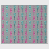 Papier Cadeau Violin Pattern - Teal and Pink   (Plat)
