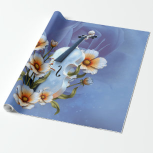 Papier Cadeau Violon blanc aux fleurs - Musique élégante & Natur