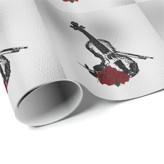 Papier Cadeau Violon et Rose (Coin rond)