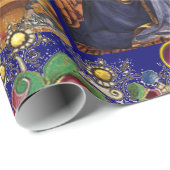 Papier Cadeau VIRGIN, ENFANT ET ANGELS, Bleu or Fleur Noël (Coin rond)