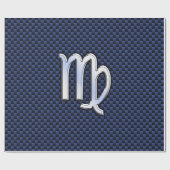 Papier Cadeau Virgo Zodiac Silver Sign Blue Carbon Fibre Print (Plat)