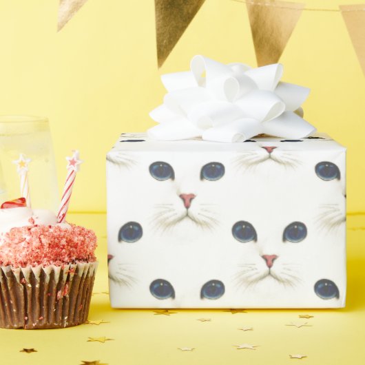 Papier Cadeau Visage de chat Perse blanc (Fête d'anniversaire)