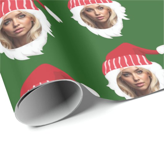 Papier Cadeau Visage de Père Noël drôle personnalisé avec votre (Coin rond)