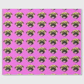 Papier Cadeau Visage de Pug Rose (Plat)