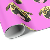 Papier Cadeau Visage de Pug Rose (Coin rond)
