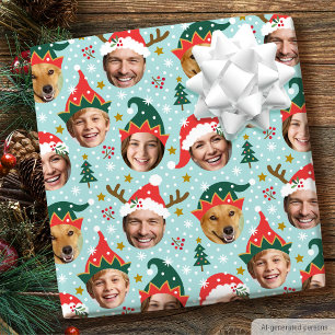 Papier Cadeau Visage drôle de Noël Collage de photos personnalis