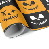 Papier Cadeau Visage éffrayant | Halloween noir et orange (Coin rond)