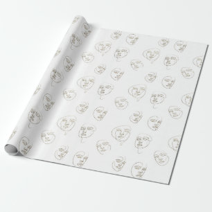 Papier Cadeau Visage Féminin Minimaliste Motif Ligne (1)