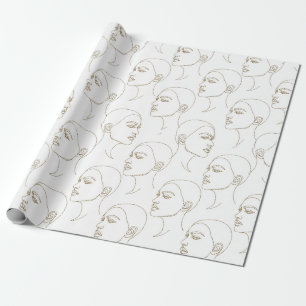 Papier Cadeau Visage Féminin Minimaliste Motif Ligne (2)