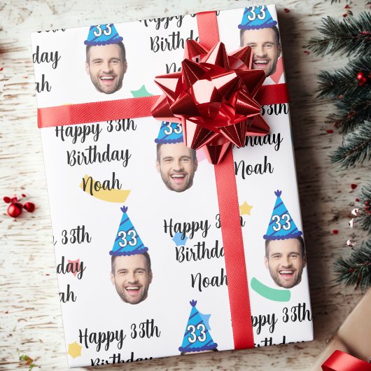 Papier Cadeau Visage personnalisé 20e 30e 40e 50e 60e 70e Annive