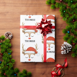 Papier Cadeau Visage personnalisé mignon garçon Reindeer de Noël