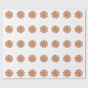 Papier Cadeau Visage Souriant Fleur Rétro Groovy Pastel Floral 7