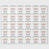 Papier Cadeau Visage Unicorne avec cils Nom personnalisé (Plat)