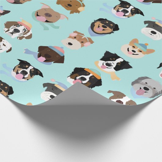 Papier Cadeau Visages de chiens d'hiver (Coin)