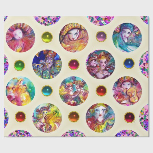 PAPIER CADEAU VISAGES MASQUÉRADE MARDI GRAS VÉNÉTIEN (Plat)