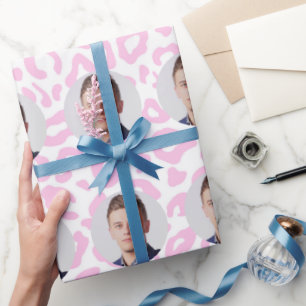 Papier Cadeau Visages personnalisés Imprimé léopard rose