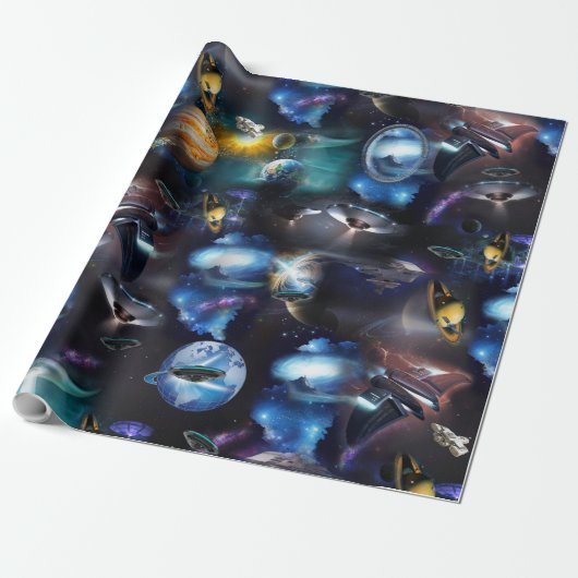 Papier Cadeau visiteurs de la galaxie dans l'espace (Déroulé)