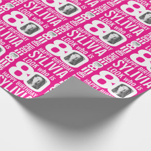 Papier Cadeau Visuel rose vif 80e anniversaire 80 nom photo pers