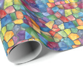 Papier Cadeau Vitrail arc-en-ciel aquarelle (Coin rond)