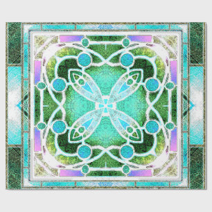 Papier Cadeau Vitrail de cathédrale en vert et menthe