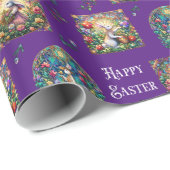 Papier Cadeau Vitrail violet Motif lapin de Pâques (Coin rond)