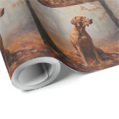 Papier Cadeau Vizsla à l'automne Feuilles automne Inspire (Coin rond)