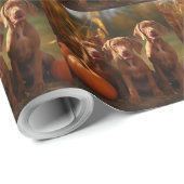 Papier Cadeau Vizsla Chiot Automne Citrouille délice (Coin rond)