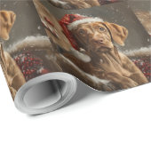 Papier Cadeau Vizsla de Noël Fête (Coin rond)