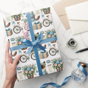 Papier Cadeau Voeux de Fête des pères Amoureux des chats pour le