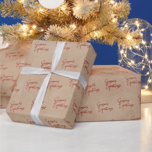 Papier Cadeau Vœux de la saison Kraft Red Script Holiday (Vacances)