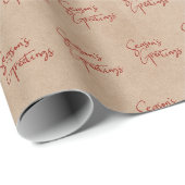 Papier Cadeau Vœux de la saison Kraft Red Script Holiday (Coin rond)