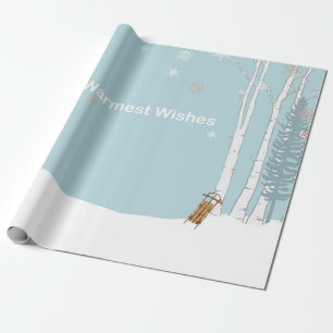 Papier Cadeau Vœux les plus chaleureux Forêt hivernale avec traî