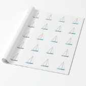 Papier Cadeau Voiliers bleus de sloop (Déroulé)