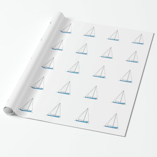 Papier Cadeau Voiliers bleus de sloop (Déroulé)