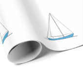 Papier Cadeau Voiliers bleus de sloop (Coin rond)