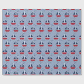 Papier Cadeau Voiliers nautiques sur le bleu (Plat)