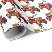 Papier Cadeau Voiture à pédales rouge vintage pour enfants   (Coin rond)