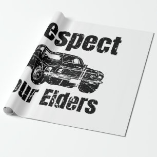 Papier Cadeau Voiture amusante - Respect Vintage Vos Aînés Class