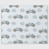 Papier Cadeau Voiture bleu Aquarelle | Joyeux anniversaire (Plat)