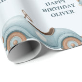 Papier Cadeau Voiture bleu Aquarelle | Joyeux anniversaire (Coin rond)