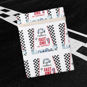 Papier Cadeau Voiture de course Fast One pour 1er anniversaire g