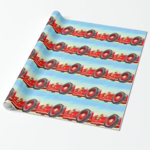 Papier Cadeau Voiture de course rouge 1950