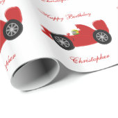 Papier Cadeau Voiture de course rouge Anniversaire (Coin rond)