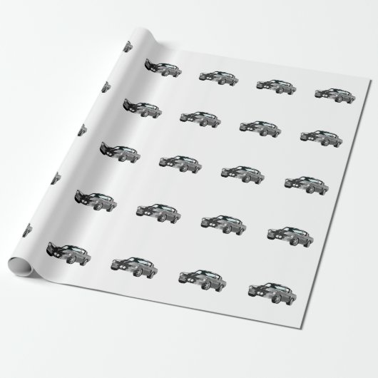 Papier Cadeau Voiture Muscle Argent (Déroulé)