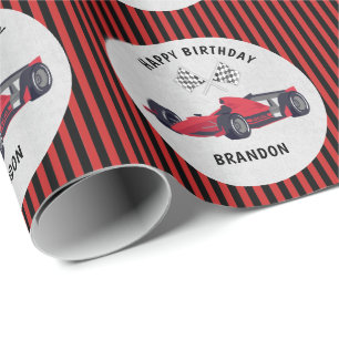 Papier Cadeau Voiture Red Race rayé Anniversaire Emballage pers
